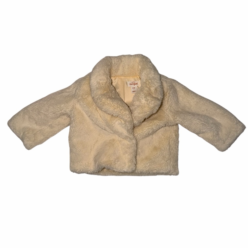 Cat & Jack Cream Faux Fur Shawl-Collar Baby Jacket